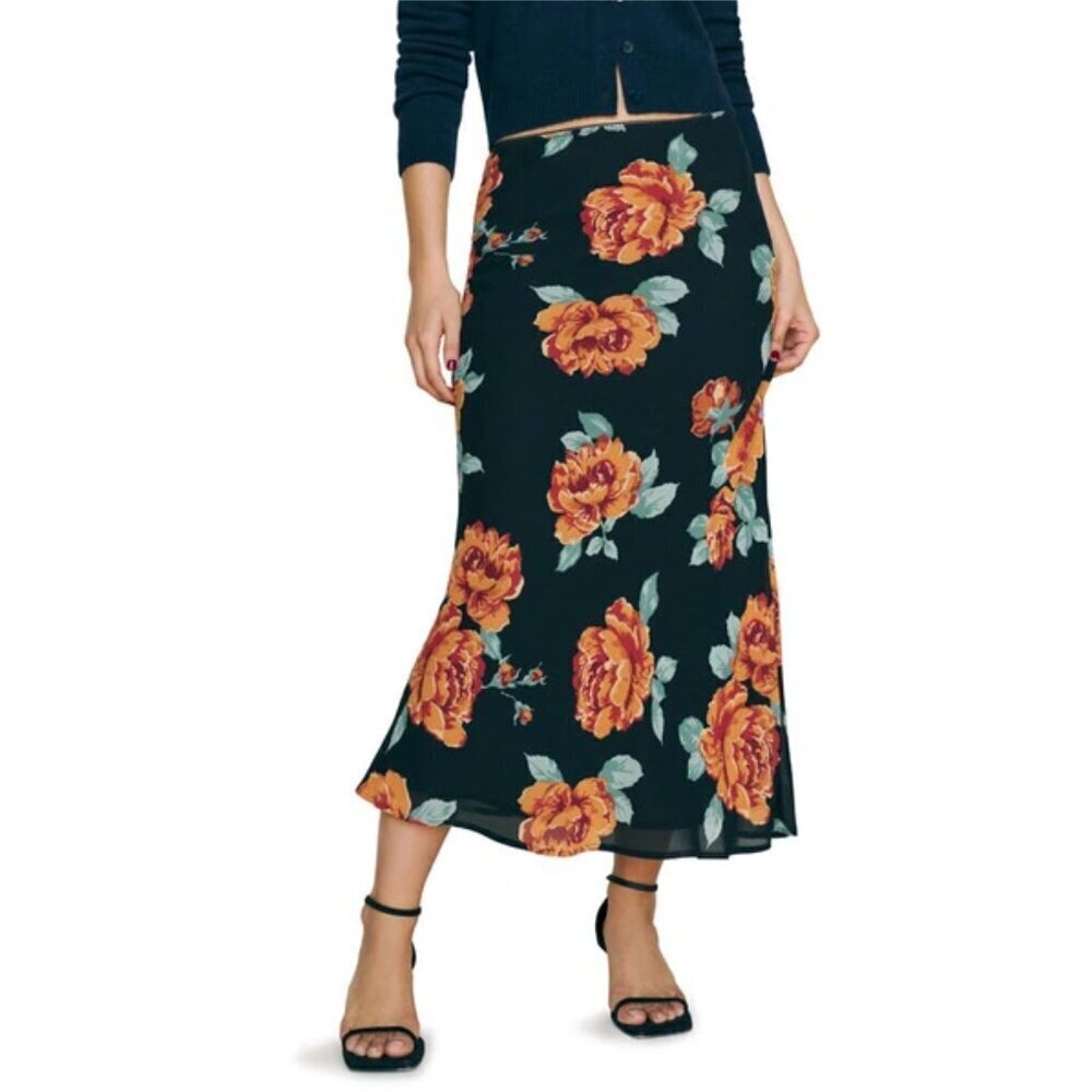 REFORMATION Layla A-line Silk Skirt in Consuelo Size US 10